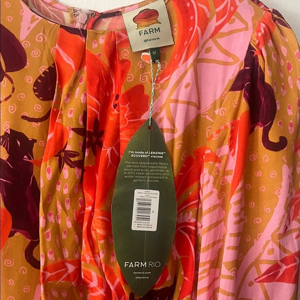 Farm Rio jungle panther tropical beige cutout long sleeve midi dress - NWT sz m - Picture 3 of 8